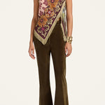 Stunning Floral Print Asymmetric Tassel Trim Scarf Top
