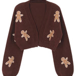 Casual Cookie Man Pattern Knitted Cardigan