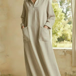 Women'S Casual Lapel Loose-Fitting Long-Sleeved Dress With Pockets