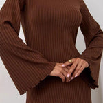 Long Sleeves Pleated Ruffled Solid Color Split-Joint Round-Neck Maxi Dresses