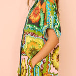 Loose casual shorts fashionable versatile printed daisy flower linen two-piece suit