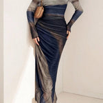 Bodycon High Waisted Contrast Color Pleated Printed Split-Joint Round-Neck Maxi Dresses