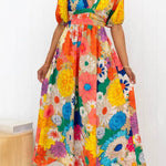 Floral Frenzy Printed Puff Sleeve Back Smocked Maxi Dress