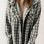 Fashion Plaid Long Sleeve Pocket Casual Hooded Jacket