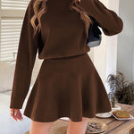 A-line High Waisted Elasticity Solid Color Round-neck Mini Dresses Sweater Dresses