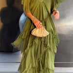 Elegant V-neck Fashionable Cake Long Dress
