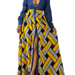 Long Sleeves Loose Buttoned Elasticity Printed Split-Joint Lapel Maxi Dresses