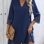 A-Line Loose Hollow Solid Color V-Neck Mini Dresses