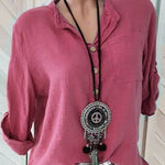Daily V Neck Buttons Long Sleeve Solid Blouses