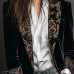 Black Velvet Blazer With Baroque Printed Lapel – Timeless Vintage Luxury