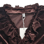 Elasticated Waist Flared Sleeves Buttoned Pleated Ruffled Solid Color Split-Joint Deep V-Neck Blouses&Shirts Tops