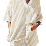 Striped Polo Neck Knit Set