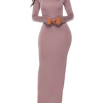 Bodycon Long Sleeves Solid Color High Neck Maxi Dresses