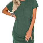 A-Line Loose Contrast Color Pockets Split-Joint Striped Round-Neck Mini Dresses