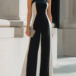 Halter Neck Contrast Panel Wide-Leg Jumpsuit
