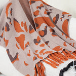 Fashionable Leopard Print Contrast Tassel Hem Loose Knitted Shawl