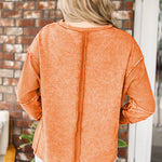 women's loose casual style raw edge long sleeve top