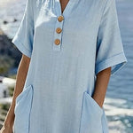 Women'S Casual Solid Color Button-Down Dress With Pockets
