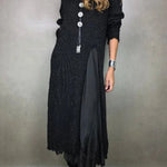 Retro knitted slit two-piece long skirt