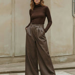 High Waisted Leather-Like Wide Leg Pants