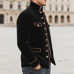 Men's Vintage Velvet Stand-Collar Multi-Button Embroidered Slim-Fit Jacket