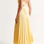 V Neck Cut Out Waist Sleeveless Pleated Maxi Dress