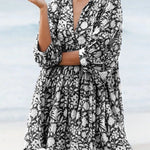 Women's V Neck Half Sleeve Floral Tunic Short Dress