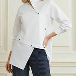 Long Sleeves Asymmetric Buttoned Split-Front Blouses&Shirts Tops