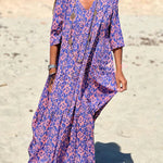 Fashion Pattern Printed Half Sleeve Loose Swing Maxi Dresse