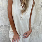 Solid Color Sleeveless V-neck Casual Pocket Mini Dress