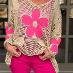 Floral Knitted Hollow V-neck Shirt Floral Mesh Sweater