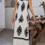 A-Line Loose Contrast Color Halter-Neck Maxi Dresses