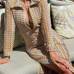 Handmade crocheted hollow low-cut V-neck slit long dress