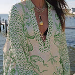 Live By Water Satin Unique Print Tassle Shirt and Elastic Waist Shorts Set