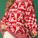 Christmas Candy Plaid Round Neck Long Sleeve Loose Knit Sweater