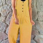 Cassie Button Patch Pocket Suspender Wide Leg Jumpsuit