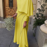 Long Sleeves Loose Asymmetric Solid Color Split-Joint Round-neck T-Shirts Tops