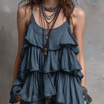 Boho-Vintage Elegant Tiered Ruffle Cotton-Linen Top