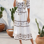 A-Line Half Sleeves Buttoned Tied Waist Lapel Midi Dresses