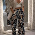 Emelia Unique Print Back Elastic Waist Pocket Wide Leg Pants