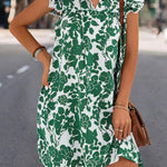A-Line Ruffle Sleeves Printed Split-Joint Tied V-Neck Mini Dresses