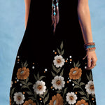 Loose Plus Size Flower Print V-Neck Mini Dresses