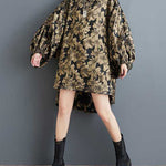 A-Line High-Low Elasticity Flower Print Jacquard Round-Neck Midi Dresses