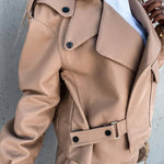 Stylish Leather Lapel Pocket British Style Cropped Jacket