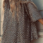 All about Glam Collar Sequin V-neck Half Sleeve Loose Top