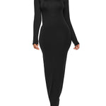 Bodycon Long Sleeves Solid Color High Neck Maxi Dresses