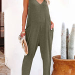 One word pleated pure color fashion jumpsuit