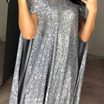Cape Long Sleeves Sequined Shiny Split-Joint Mock Neck Mini Dresses