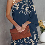 Batwing Sleeves Hollow Printed One-Shoulder Mini Dresses