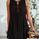 A-Line Loose Pleated Solid Color Tied Round-Neck Mini Dresses Vest Top